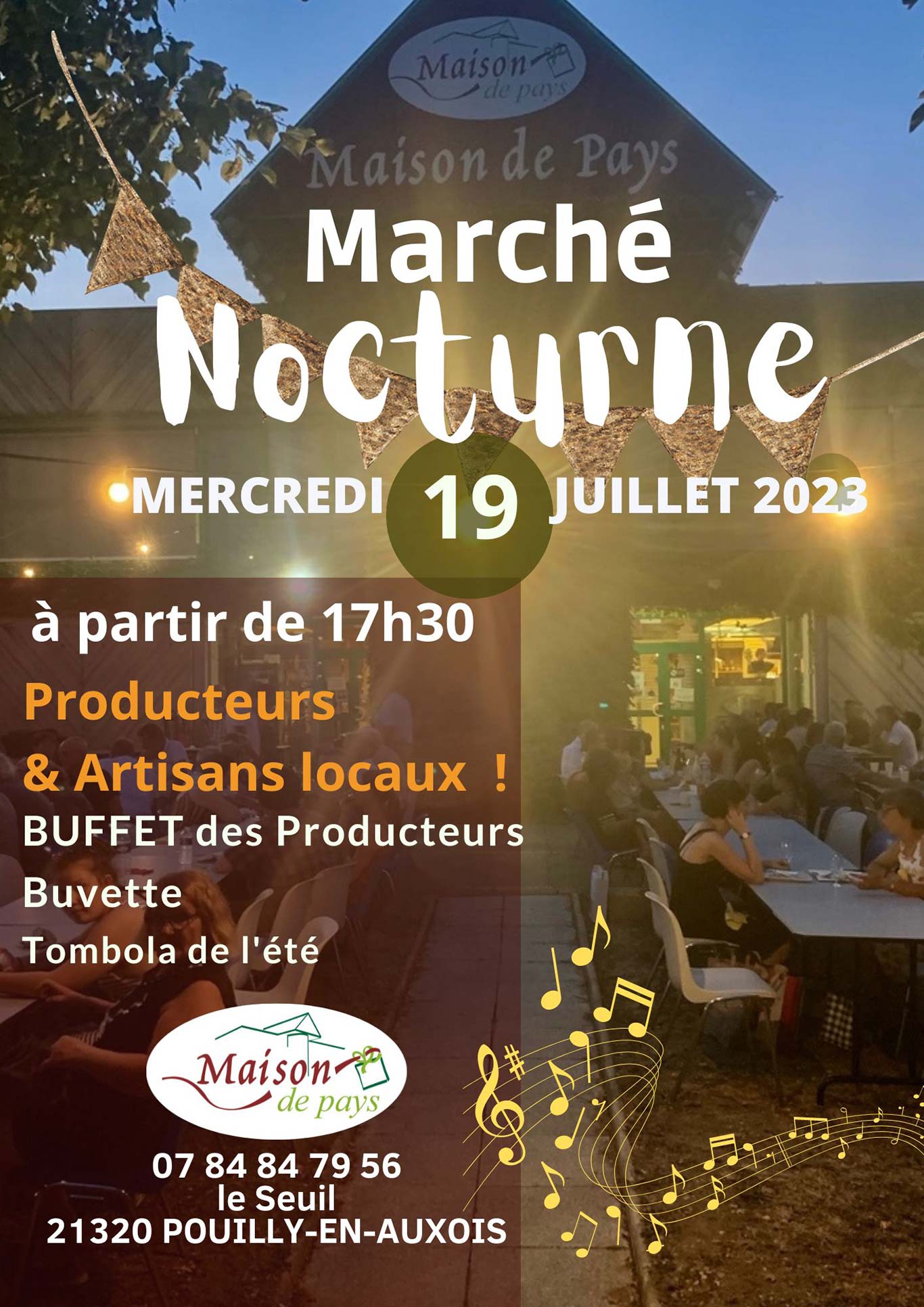 Affiche du marché nocturne 2023 de la Maison de Pays de Pouilly en Auxois